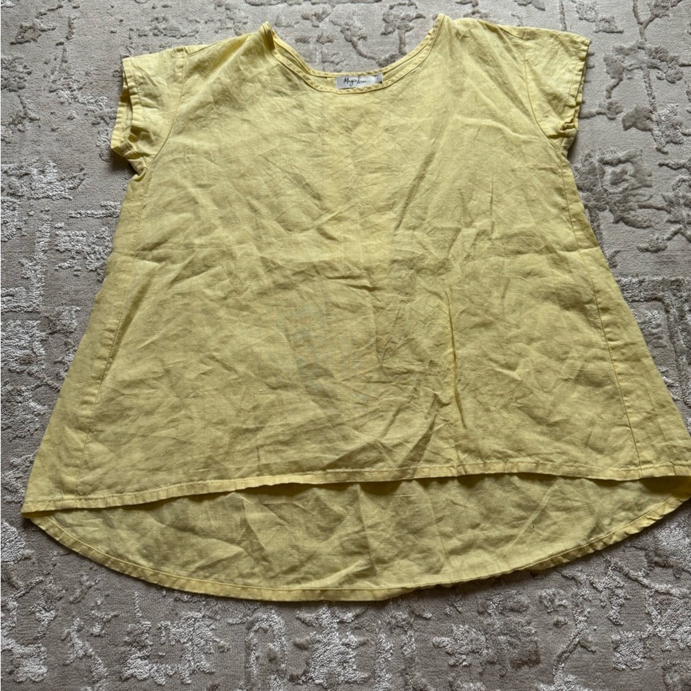 Magic Linen Butter Yellow Loose Fit Flowy Minimalist Linen Top